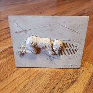 Vintage 1969 Zutz Deco Relief Sculpture Of Child Crawling Toward Grate With Velv